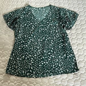 SHEIN Turquoise Teal and White Floral Blouse